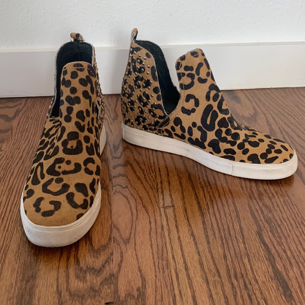 Steven by Steve Madden Calf Hair Leopard Print Studded Slip-on Sneakers, Sz 9.5